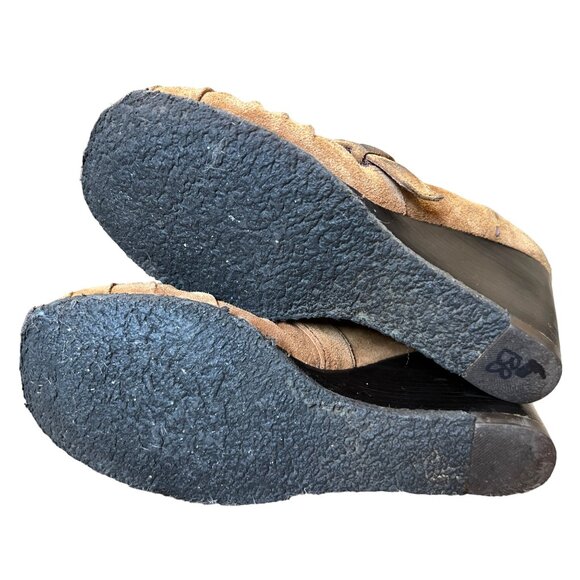 Biviel Brown Leather Wedge Loafers Sz 7 (38 EU) Womens 4" Heel w/ Side Buckle - Picture 3 of 13